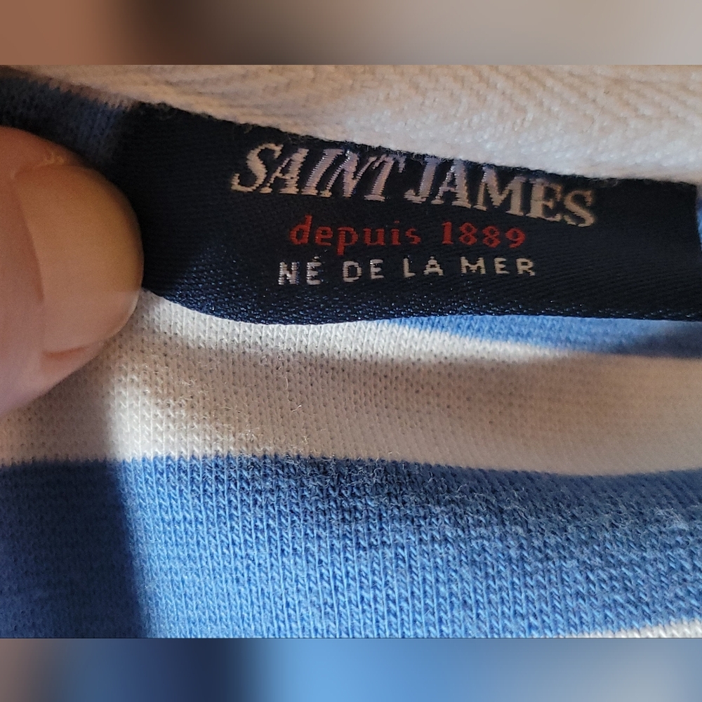 Saint James Blue and White Striped Polo Shirt - Picture 3 of 4